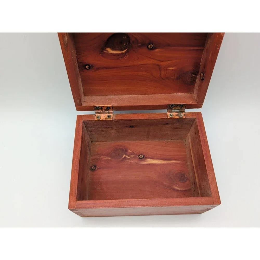 Vintage Cedar Wooden Hinged Recipe Index File Trinket Box